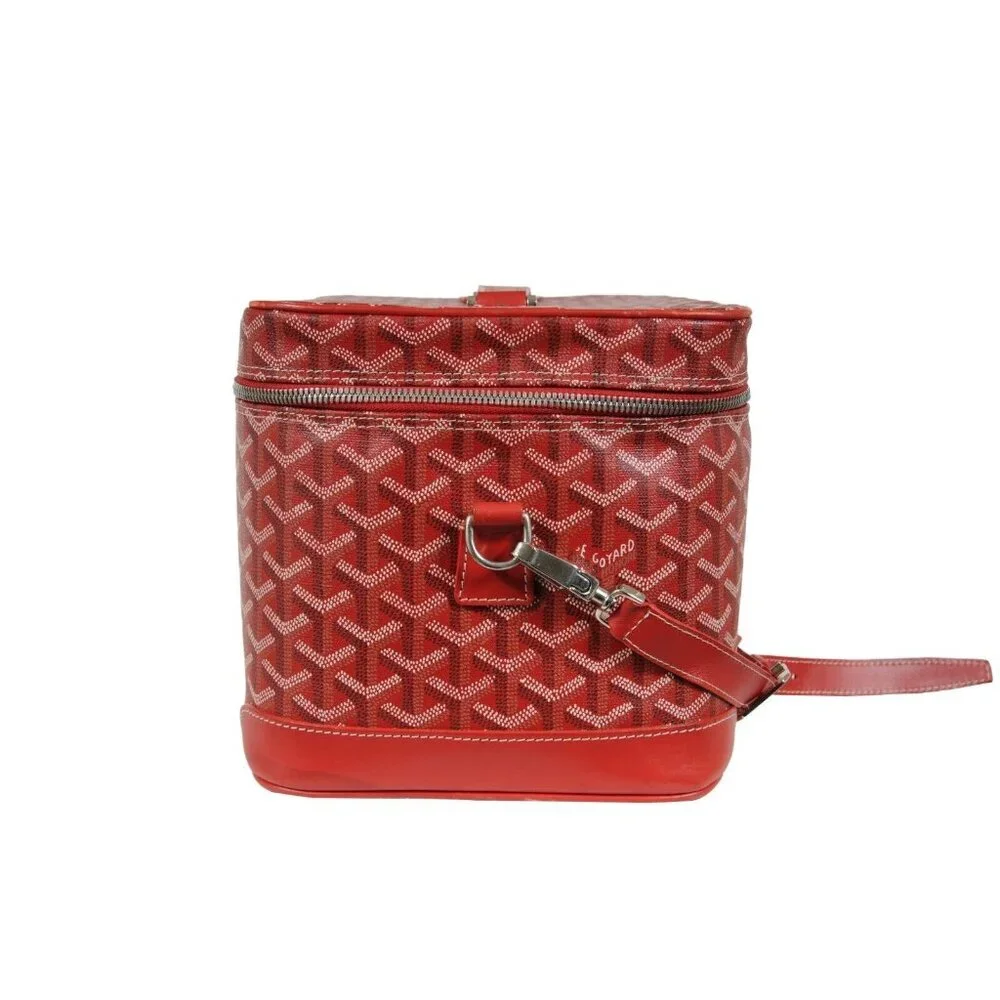 Goyard Vanity Train Case Red Canvas Crossbody Travel Bag Vintage Luggage Tote - Picture 8 of 16